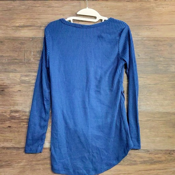 Love Ribbed Blue Long Sleeve Top with Button Detail - Picture 6 of 6